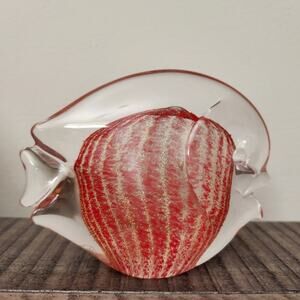 Marcolin Art Crystal Pink Fish w/ 24K Gold Paperweight Made In Italy